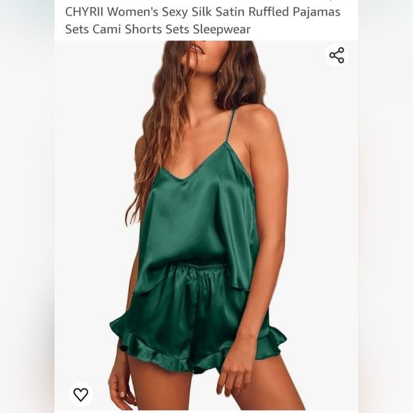 Chyrii Womens silky sleepwear ☆ Small ☆ Green ☆ Ruffled shorts, cute top ☆ NWT - Picture 1 of 14